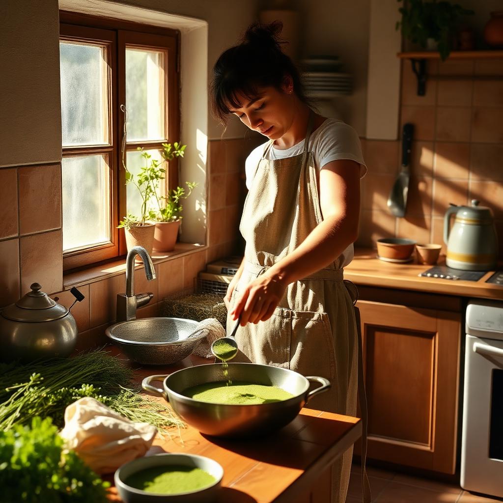 A bowl of vivid jade matcha on a parchment surface